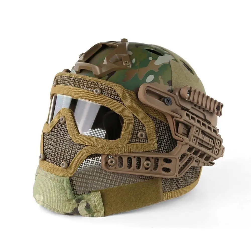 Быстрый Тактический шлем Molle в сочетании с полной маской и очками для страйкбола пейнтбола CS и других видов активного отдыха свободный размер - Цвет: CP