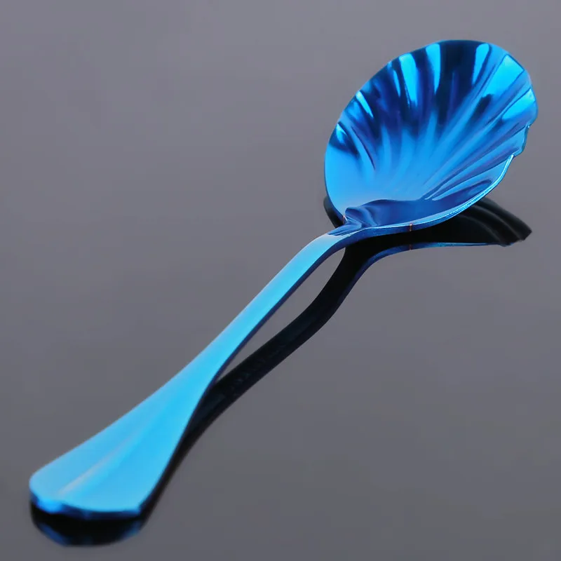 Multicolor Stainless Steel Coffee Tea Spoon Shell Dessert Ice Cream Drinking Tools Kithenware Mixing Scoop Western Dinner Suit - Цвет: blue