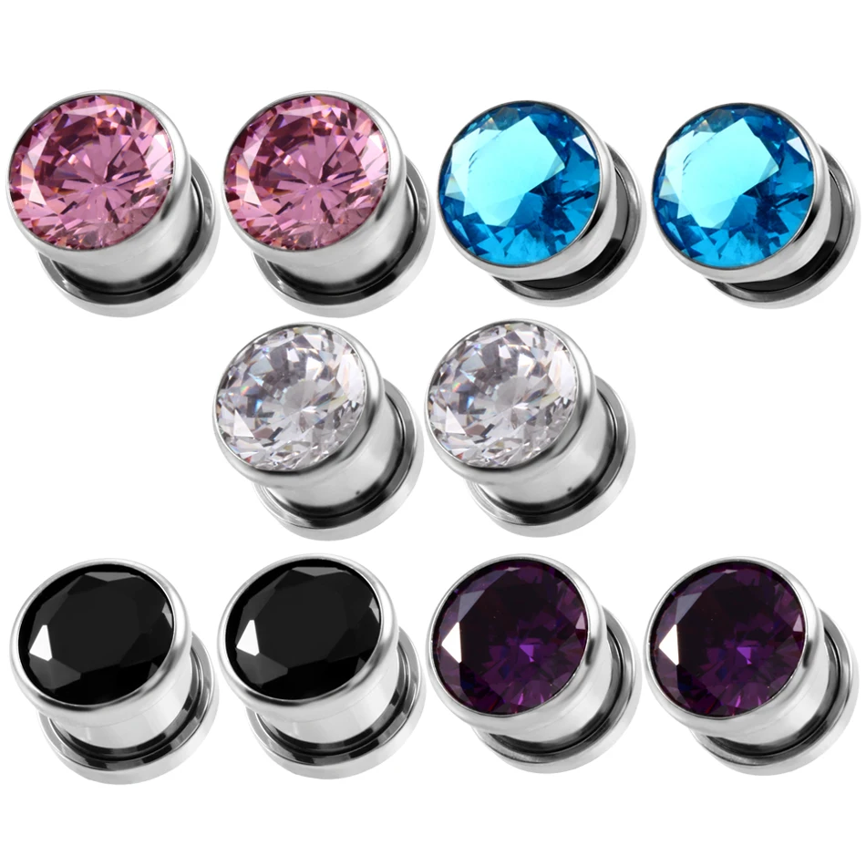 10pcs/lot Steel Crystal Ear Plug and Tunnel Earring Piercings Ear