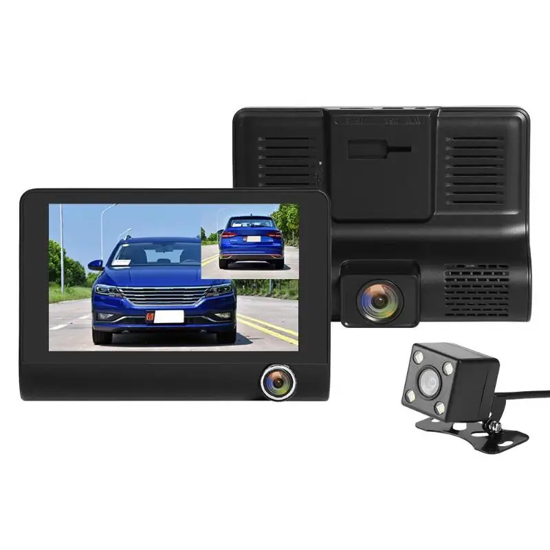 VODOOL SE010 3 объектива Видеорегистраторы для автомобилей Камера Dashcam 4-дюймовый Экран