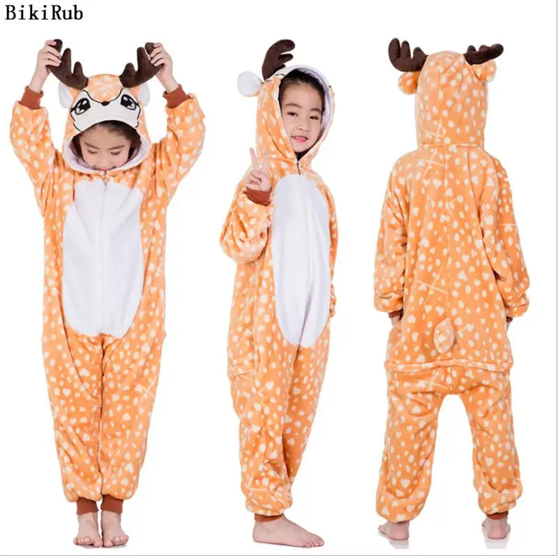 BIKIRUB Kigurumi/Детская Пижама зимняя одежда для сна с капюшоном Пижама для девочек и мальчиков, комплект с рисунком оленя, Детская Пижама с животными, Фланелевая Пижама - Цвет: New Deer FL