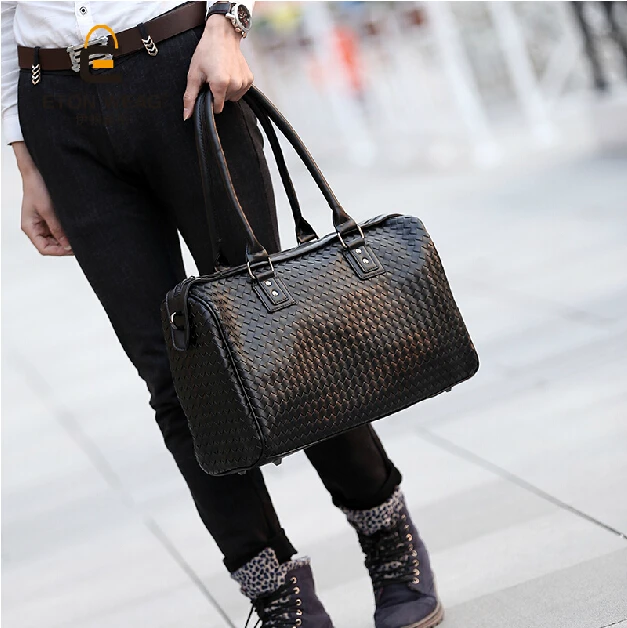 2015 Spring Designer Male Office Hand Bag European Woven Leather Fashion Business Man Tote Bag ...