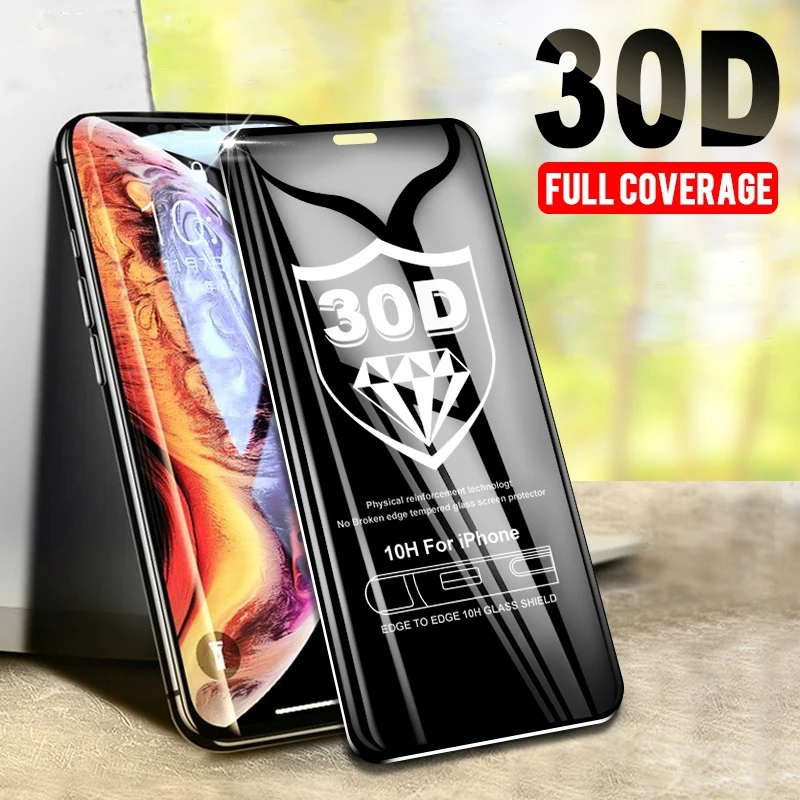 

30D Glass Screenprotector on For iPhone XR XS MAX 8 7 6 6s Plus 5 Tempered Glass Screen Protector Protection Templado Glas Coque