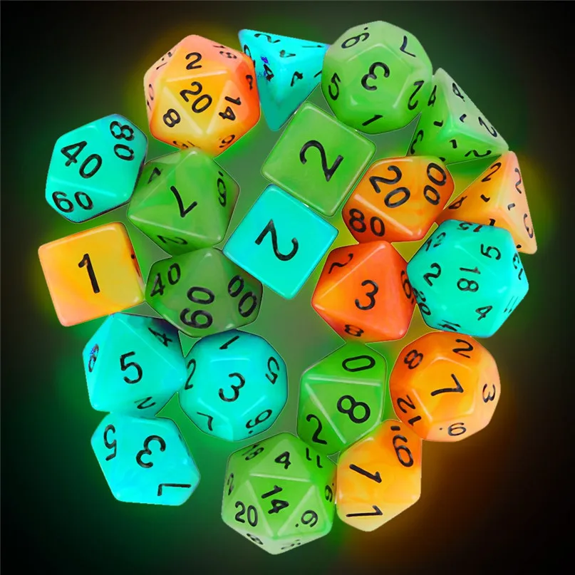 7pcs кости Световой с цифрами для TRPG игра многогранные D4-D20 мульти-сторонее