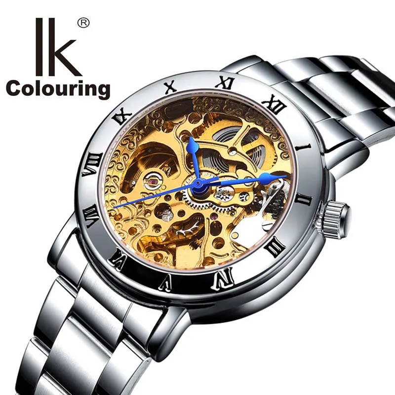 IK раскраска женские часы с дисплеем лучший бренд класса люкс простой Скелет Прозрачный чехол автоматические механические часы для женщин
