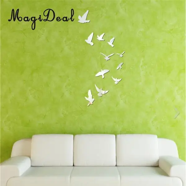 MagiDeal High Quality 11Pcs Birds Acrylic 3D Mirror Effect Wall Stickers for Home Walls Doors Windows Closet Decor Vinyl Decal