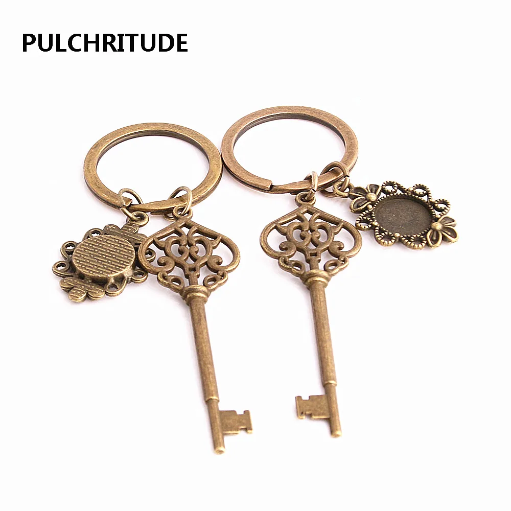 

PULCHRITUDE 3pcs/lot Metal Alloy Zinc Key Chain Fit Round 12.5mm Cabochon Base Key Charm Pendant Diy Jewelry Making C0894