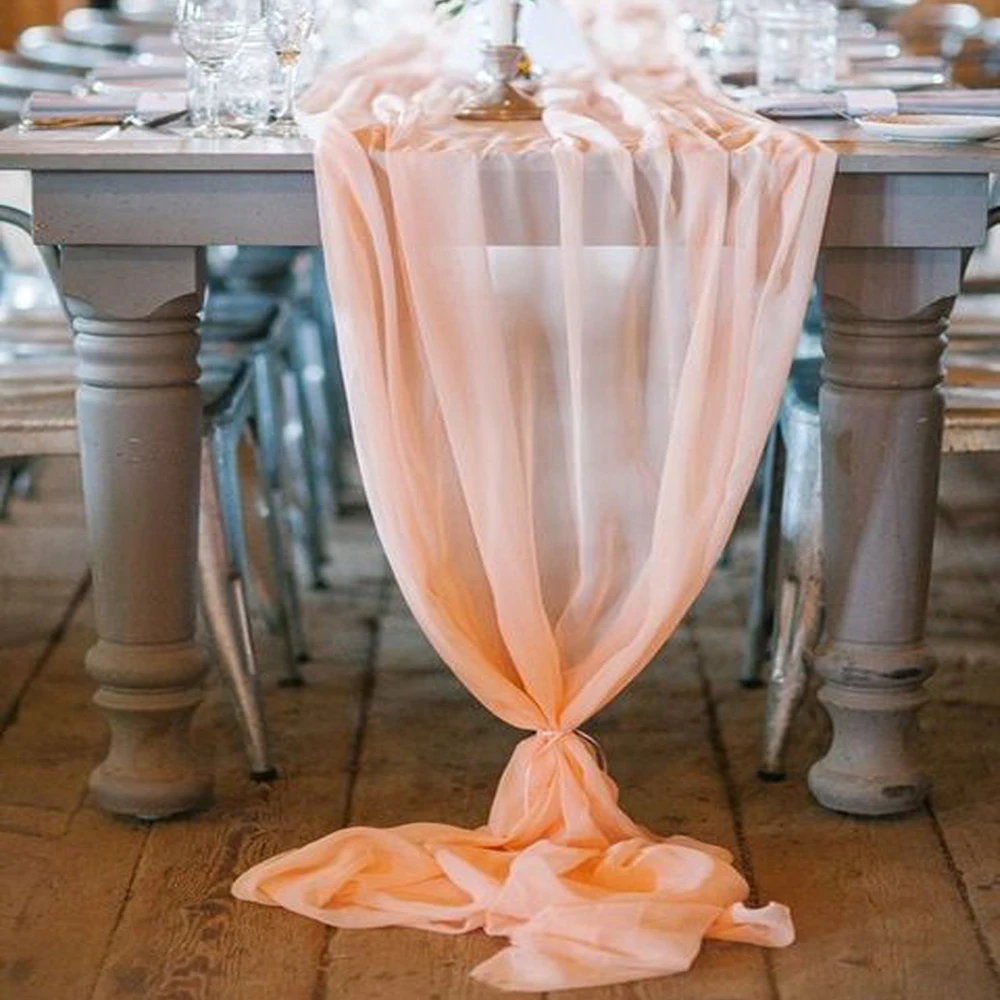 

500cm x 150cm Peach Chiffon Fabric Table Runner Decorations For Wedding Party Event DIY Decor