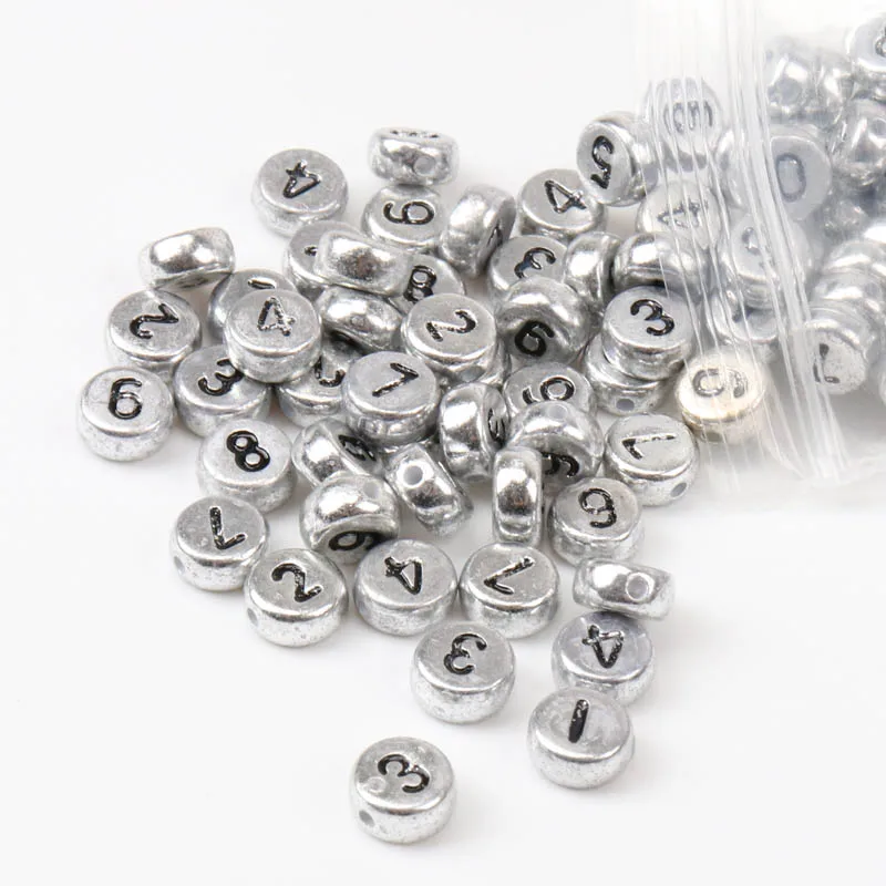 

Mixed Silver grey Acrylic Numbers Flat Round Beads Charms For Jewelry Making Accessory Decoration DIY 7x3mm 200Pcs YKL0192X-RH