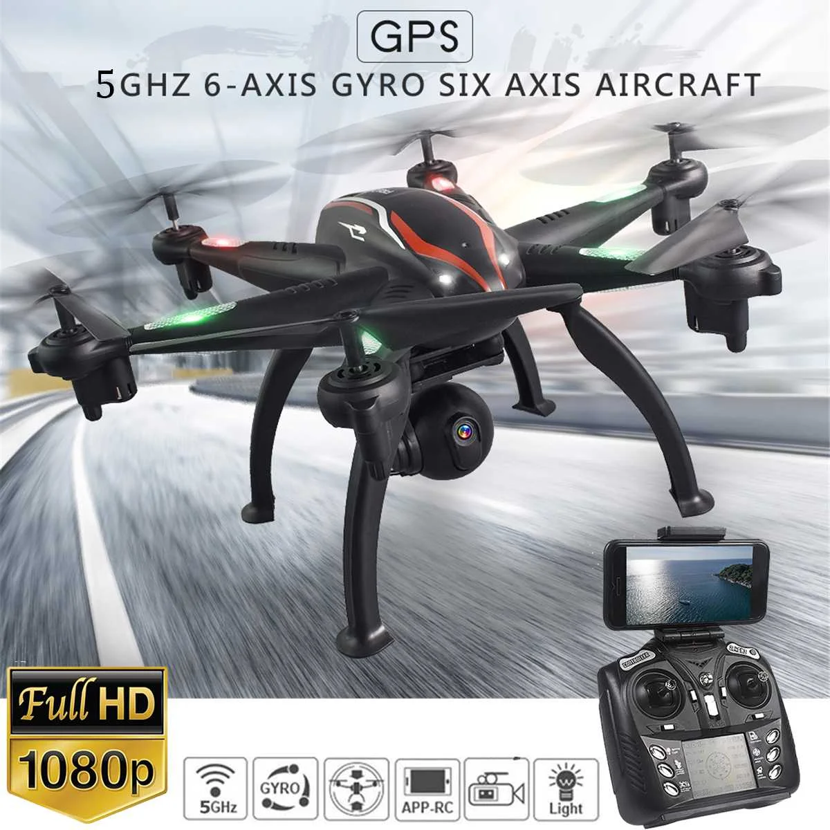 

RC Drone GPS 5G WiFi 1080P Camera Smart Follow Mode 6 Axis Gyro Quadcopter Professional 5G WiFi Drone Aerial Photography