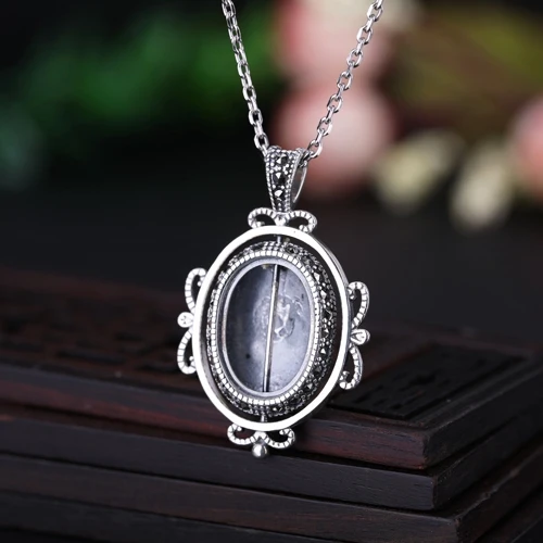

Vntage Retro 925 Sterling Silver Women Pendant 12x17mm Oval Cabochon Semi Mount Pendant Setting DIY Stone Setting