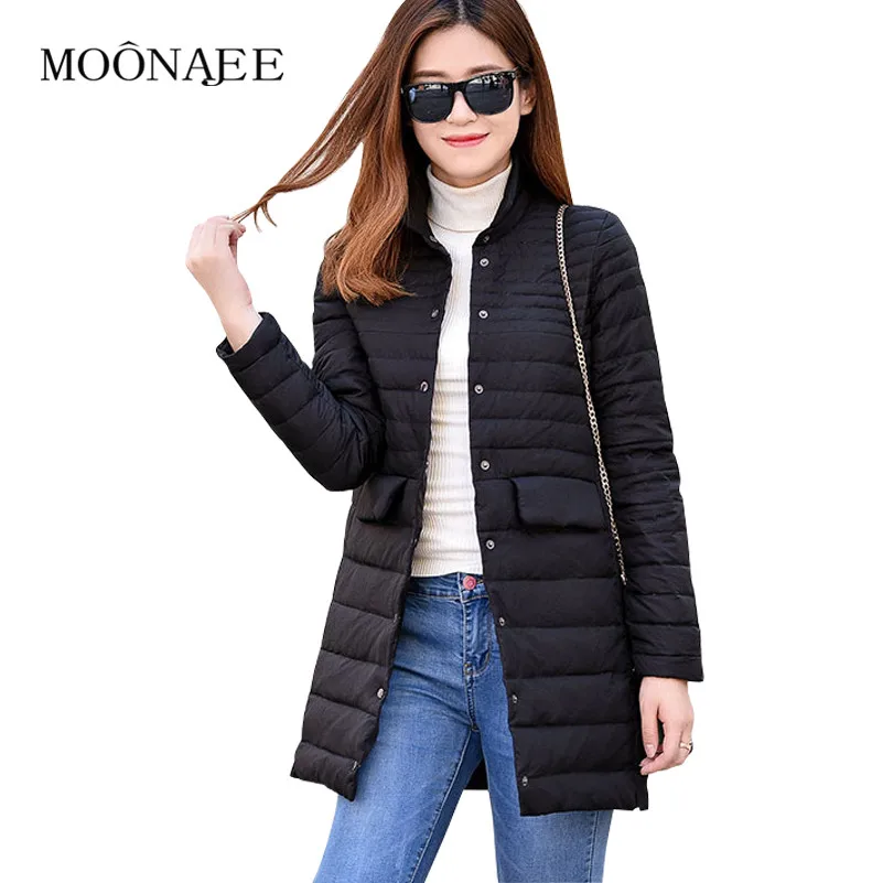 2017 Spring Autumn Women's Lightweight Thin Down Jacket Slim Double