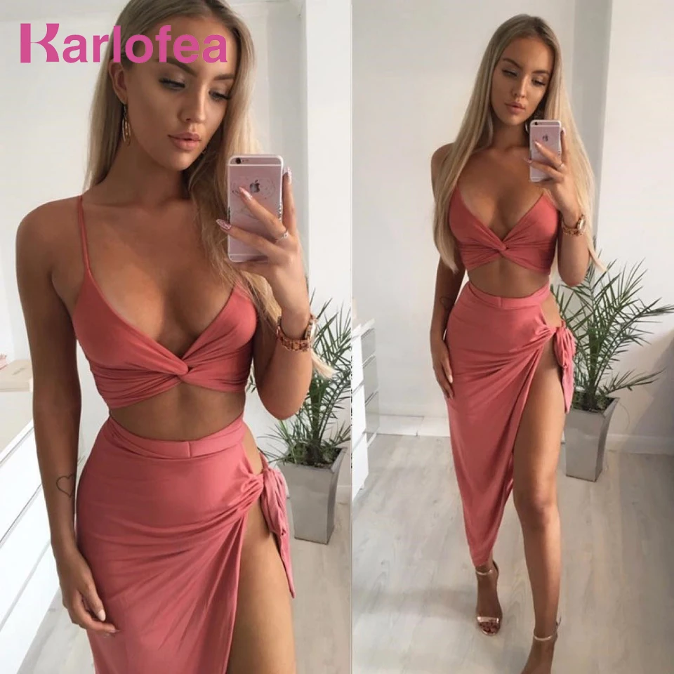 Karlofea Женский комплект из 2 предметов с узлом однотонная модная пляжная одежда