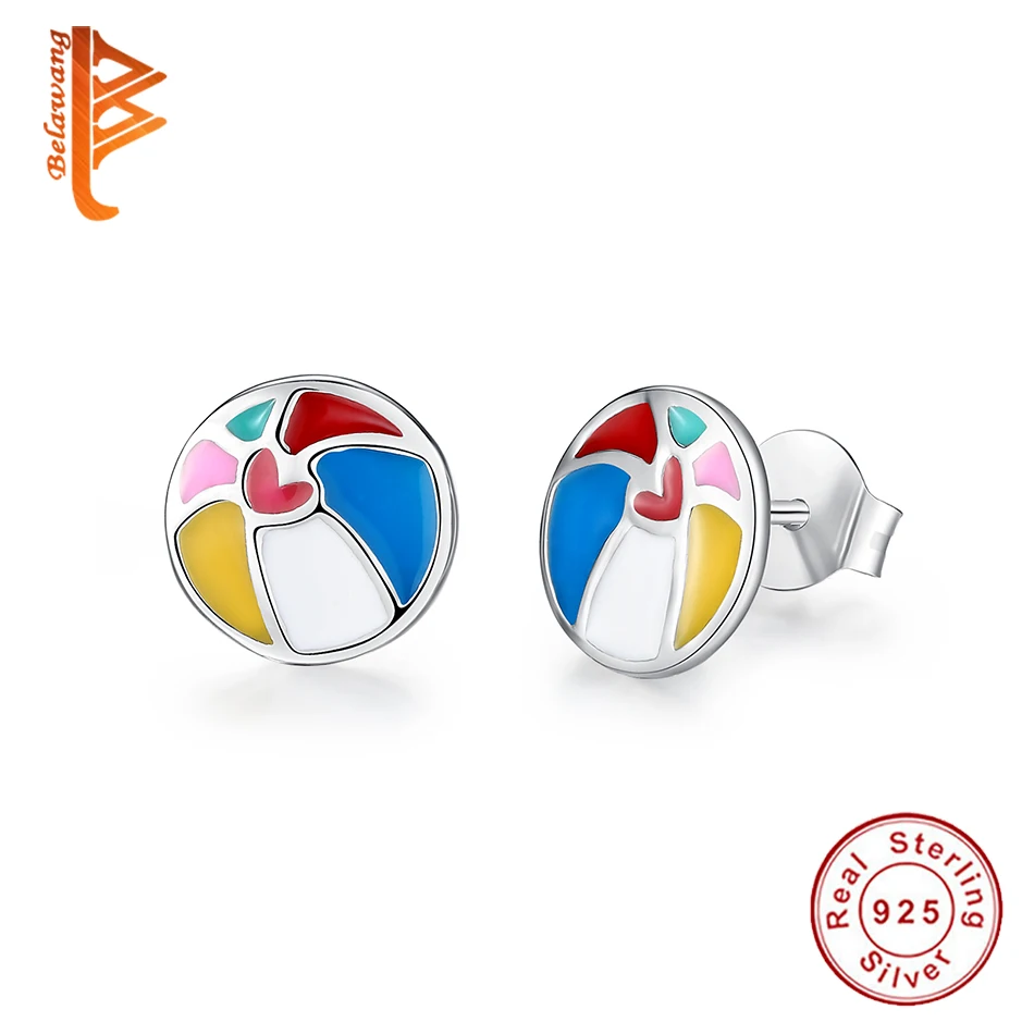 

BELAWANG 100% 925 Sterling Silver Multi-color Sketchpad Stud Earrings For Women Children Lovely Earring Jewelry Accessories