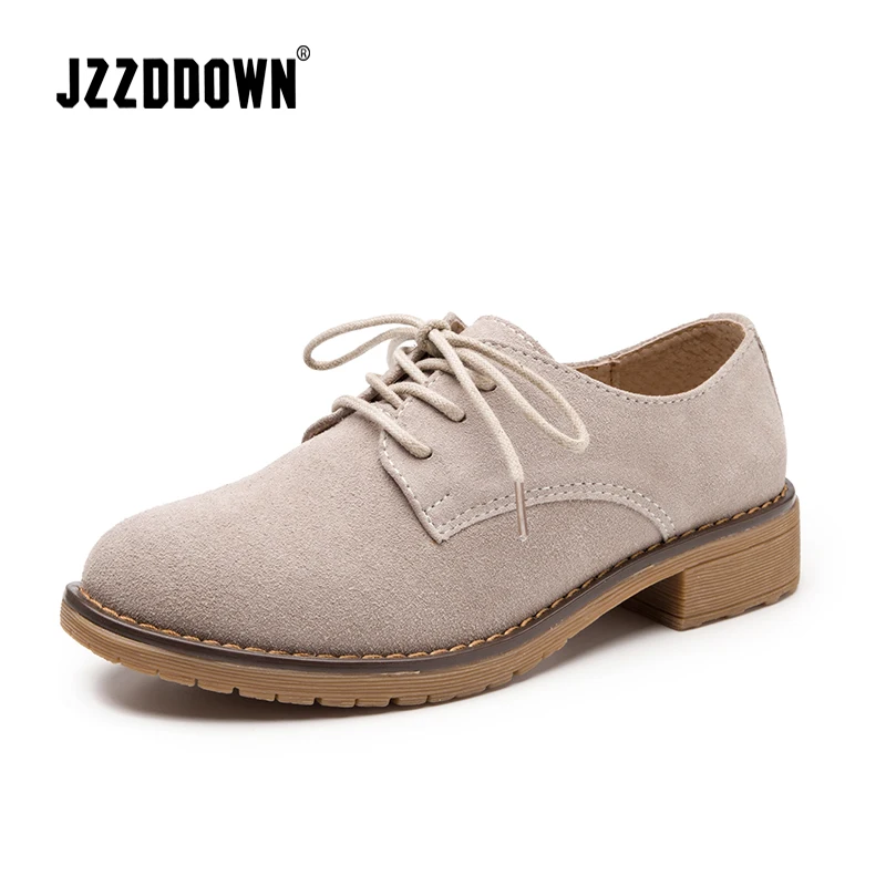 

JZZDDOWN women's genuine leather shoes Autumn women oxford shoes Plus Large Size Cow Suede Ladies shoes woman sneakers footwear