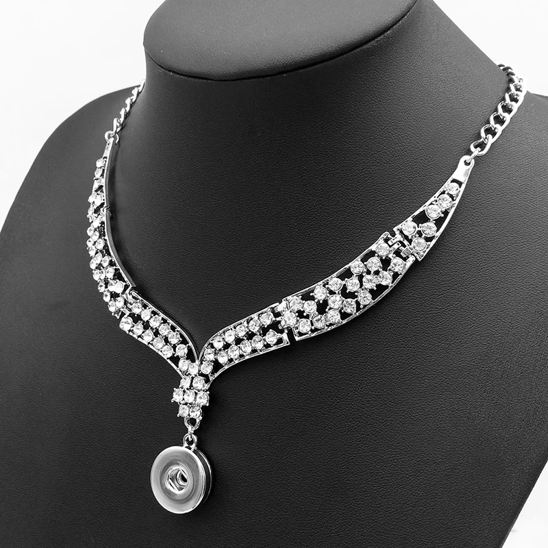 

XH5536 Beauty Fashion Rhinestone elegant Snap necklace 45cm fit DIY 18MM snap buttons jewlery wholesale women