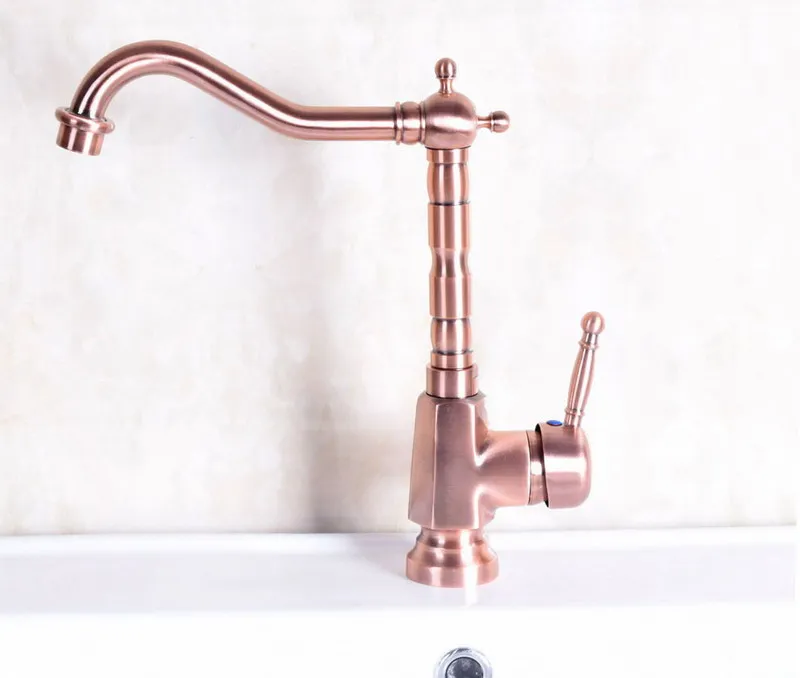 Antique Red Copper Brass Single Handle Square Bathroom Kitchen Basin Sink Faucet Mixer Tap Swivel Spout Deck Mounted mnf253