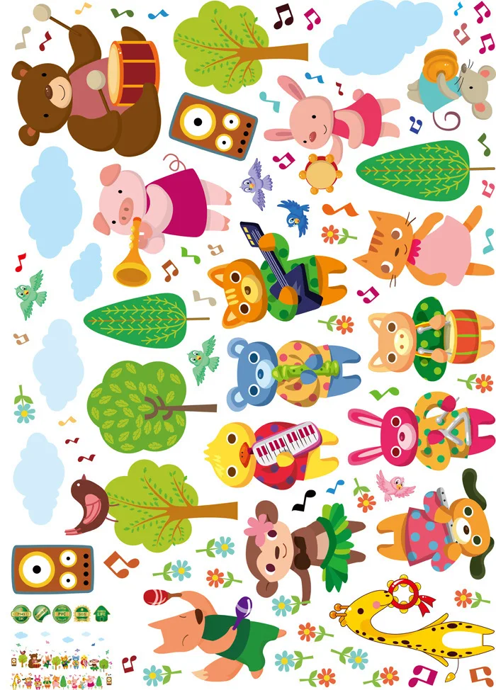  Cartoon Animal Band Wall Sticker Infant Children's Room Kindergarten Layout Bedroom Cabinets Comput - 32853334552