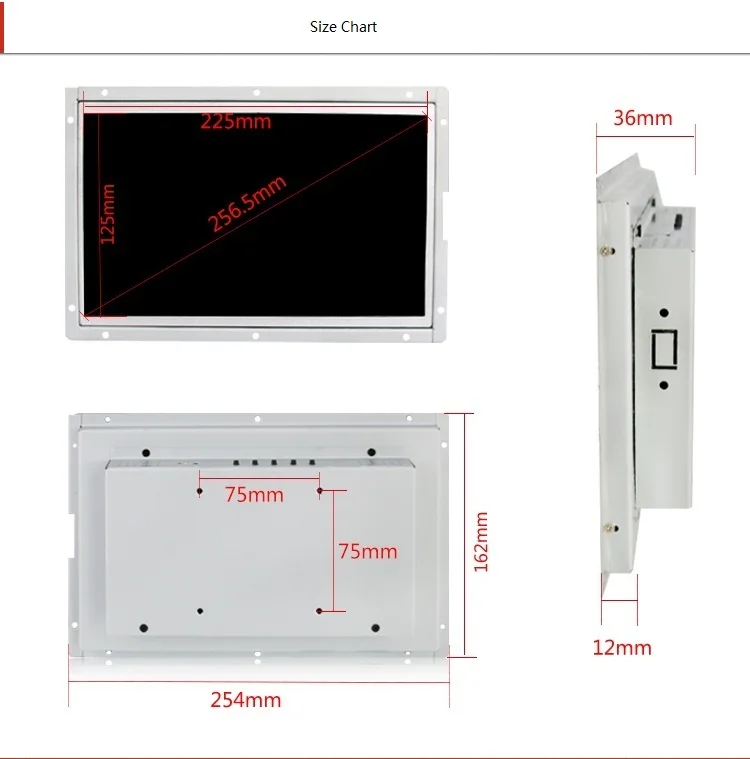 10/10. 1 "VGA/HDMI/AV/ТВ Интерфейс промышленных Управление ЖК-дисплей non touch Мониторы белый открыть Рамки 1366*768 Металл В виде ракушки