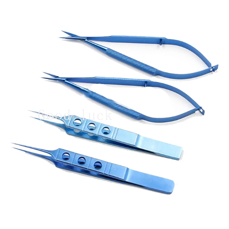 Tesoura + Agulha Titulares + Pinças de Titânio Centímetros Tlloy Instrumentos Cirúrgicos Ferramentas Cosméticos Instrumento Oftálmico 4 Pçs - Set 12.5 2 Instrumentos p pálpebra