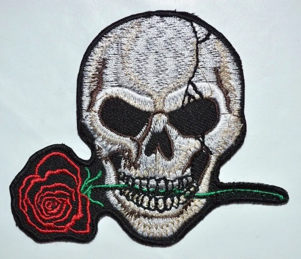 

Skull Red Rose Flower Patch Embroidered Biker Badge Iron Sew On Clothes Jacket