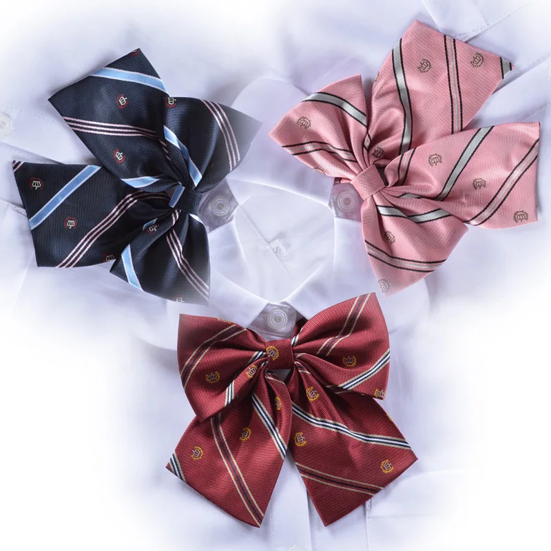 Ladies Student Fashion School Uniform Ornament Embroidery Crown Bow Tie Flower