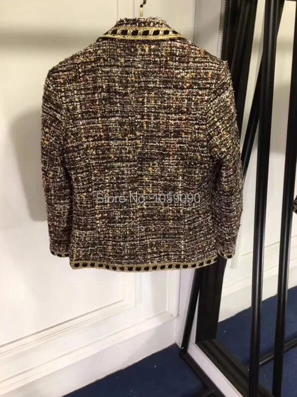 2018 Boutonnage Mode Simple Poches As Avec Courte Revers Tweed Veste Show Col Or En Femme À FBxPqwF