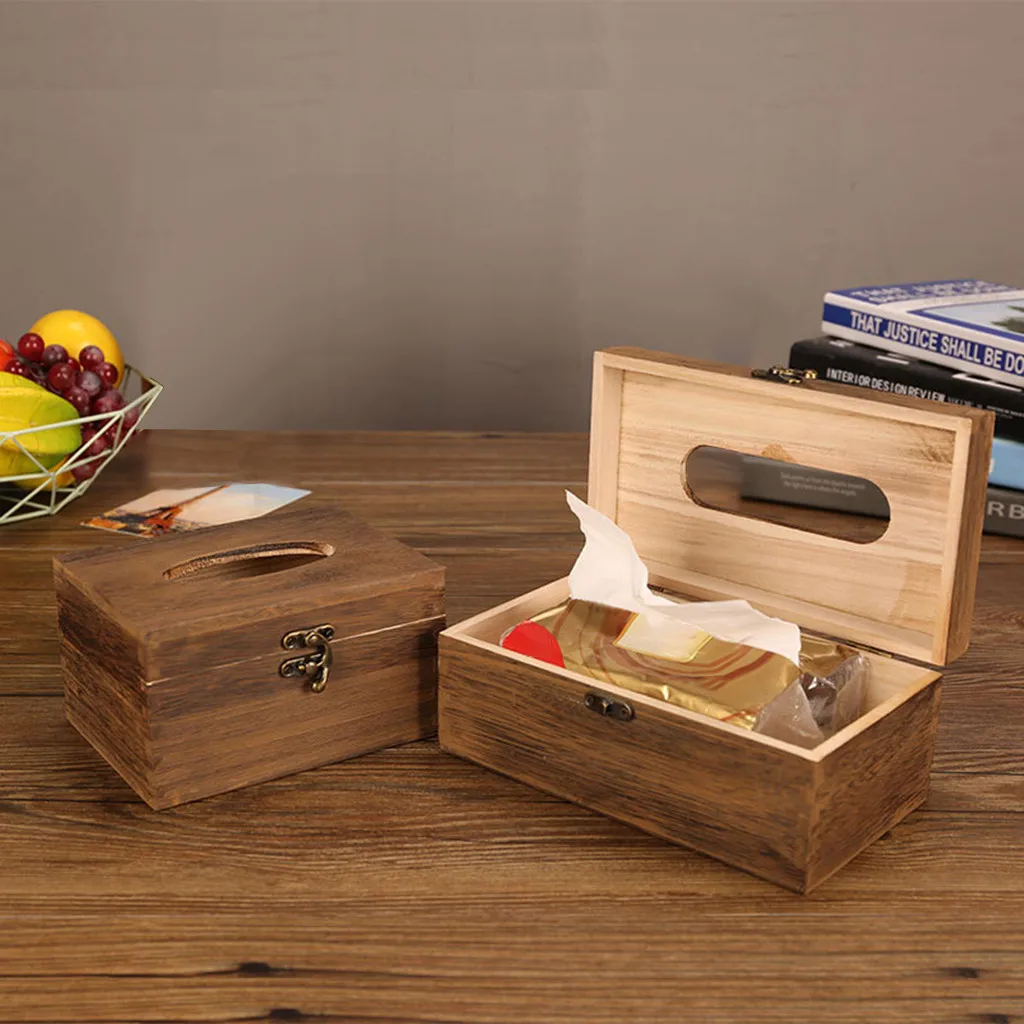 

Multi-function Household Brown Torched Wood Napkin Holder Bathroom Tissue Box Home Paper Holder Storage Box Accessories