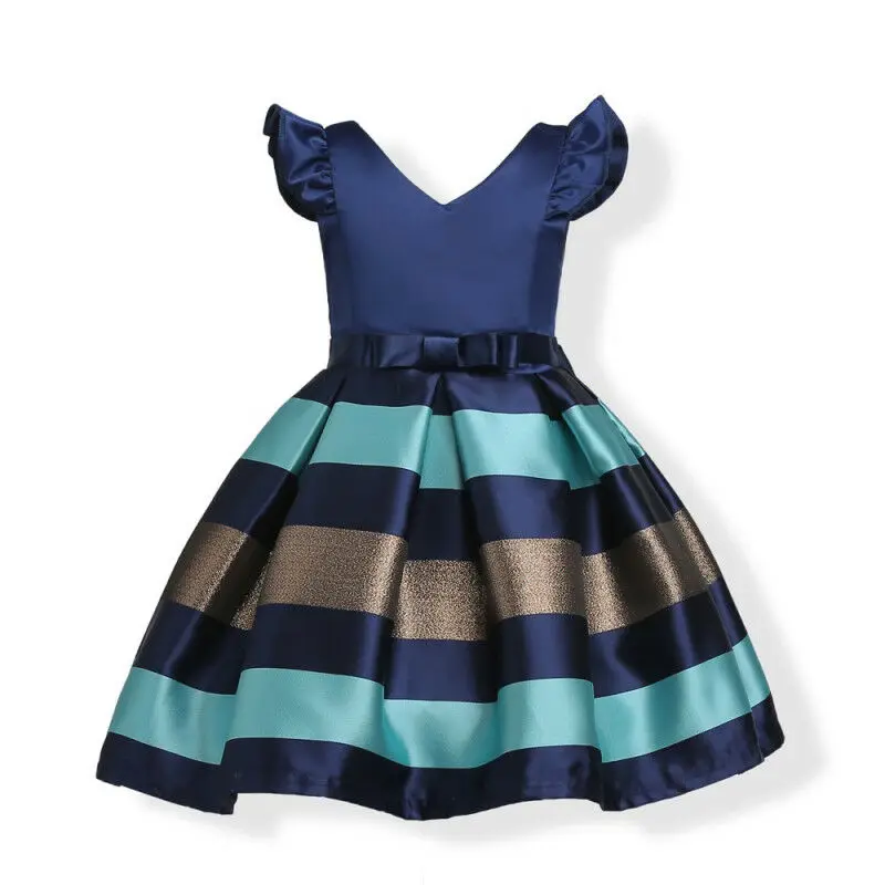 Стильное Пышное Платье в полоску с бантом для маленьких девочек вечерние платья для маленьких девочек От 2 до 10 лет