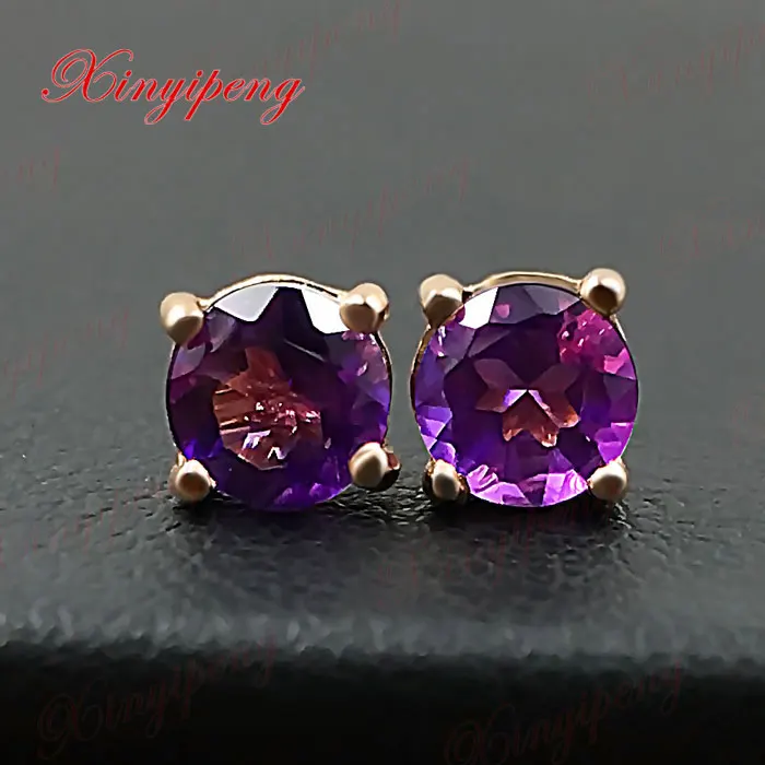 18 k rose gold with 100% natural Amethyst earrings color of fire Fine jewelry contracted photo