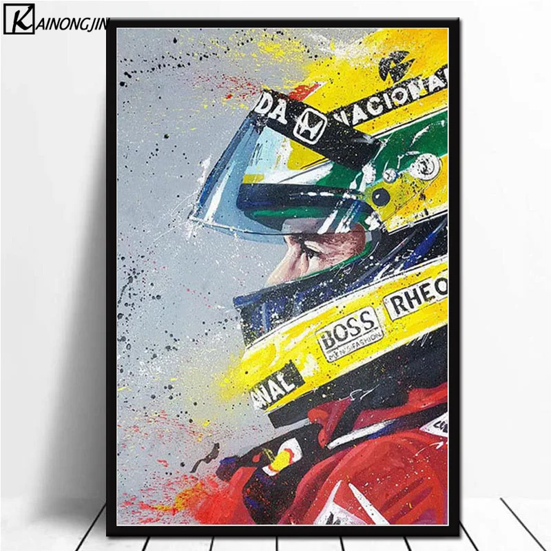 RQJOPE Pintura Arte Lona Ayrton Senna Poster F1 Formula Racing Car Carteles e Impresiones Lienzo Pintura Wall Art Picture for Living Room Home Decor-16x24inch