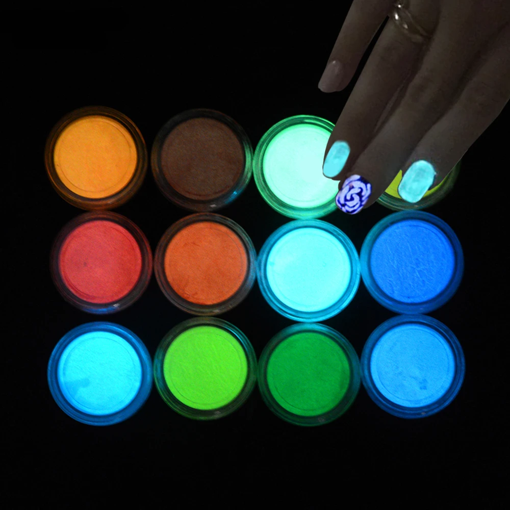 

2018 NEW 1 Bottle Fluorescence Effect Nail Glitter Colorful Ultrafine Glow Powder Luminous Decoration DIY Nail Tool BEYS01-12