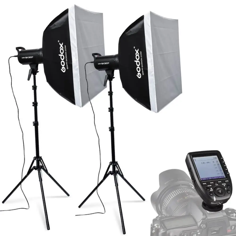 

Godox SK300II 300W Studio Flash Strobe Lamp Light Head + Softboxes + Light Stand + Xpro-C Trigger for Canon Camera
