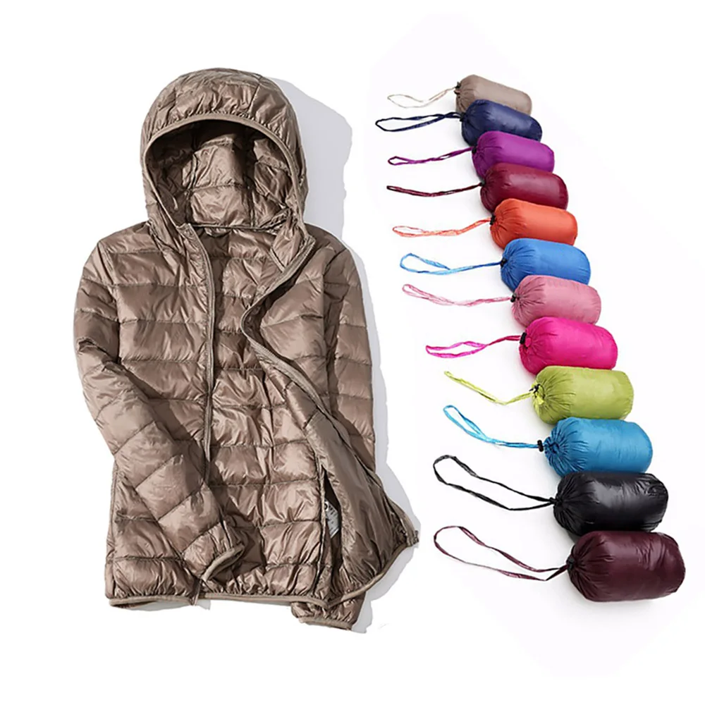 الشتاء المرأة أسفل سترة جدا ضوء 90% بطة أسفل معطف دافئ العلامة التجارية مقنعين جاكيتات طويلة الأكمام ضئيلة سترة الإناث نقال أبلى