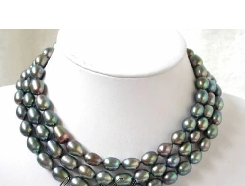 

FREE SHIPPING ******* N535 LUSTER 50" 12mm baroque rice peacock black pearl necklace
