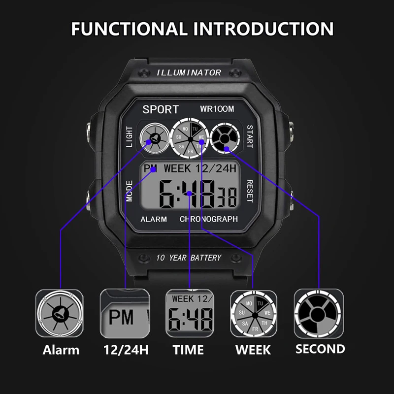 

Casual Sports LED Watch Square shape Retro Digital Display Date Quartz Watch Electronics Men Clock Wristwatch Relogio Masculino