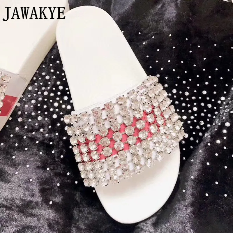 

Rhinestone Slippers women bling bling Crystal studded flat beach shoes women outdoor slides mules summer sandals zapatos mujer