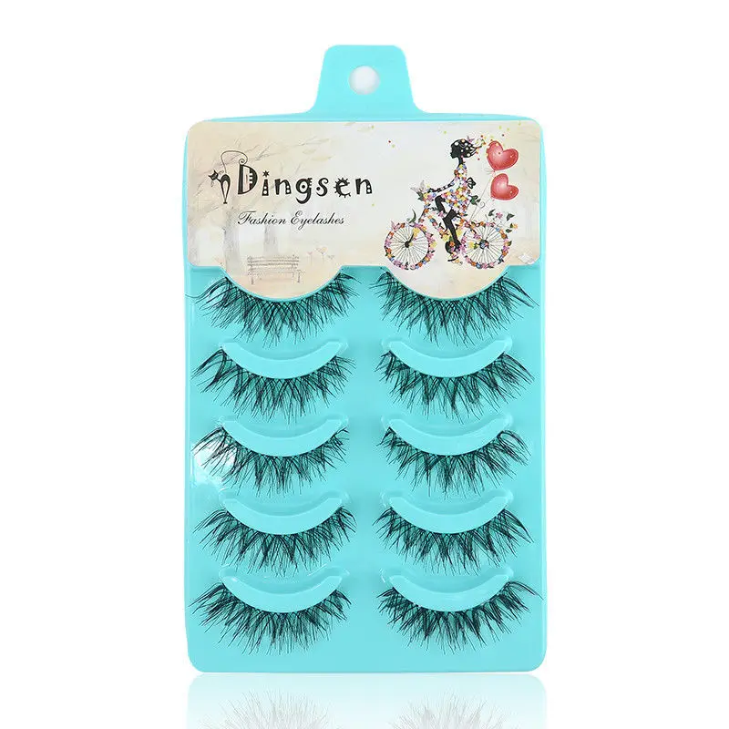 

HHFF DINGSEN 5 Pairs Natural Messy Cross Eye Lashes Makeup Handmade Soft Black False Eyelashes