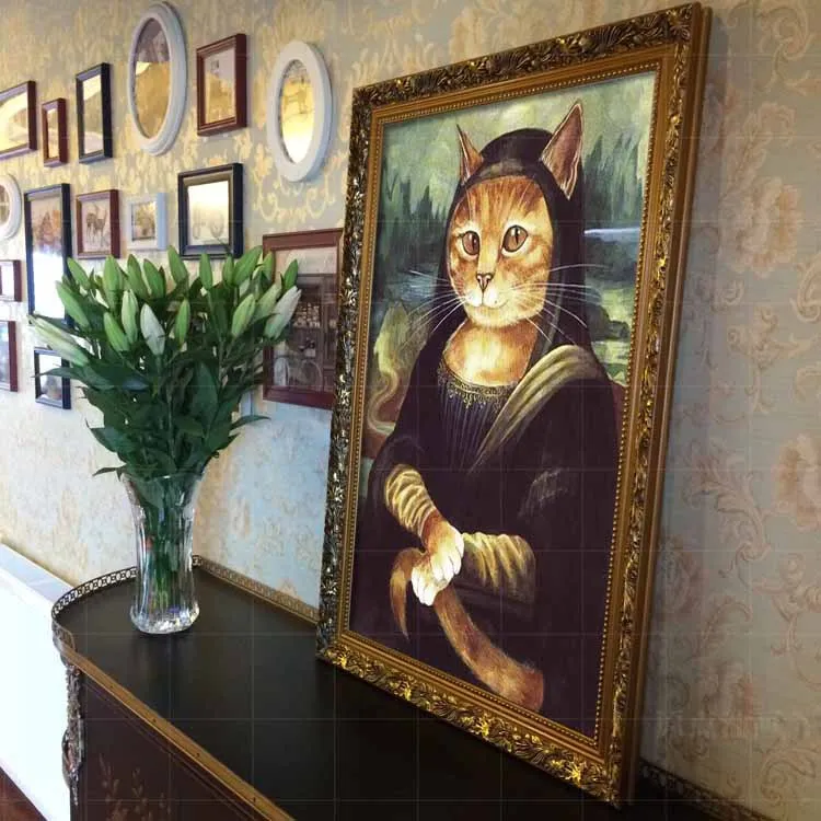 Животное кошка ручная роспись абстрактные обои с росписью картины мона лиза Кот мебель Ресторан картина маслом на холсте