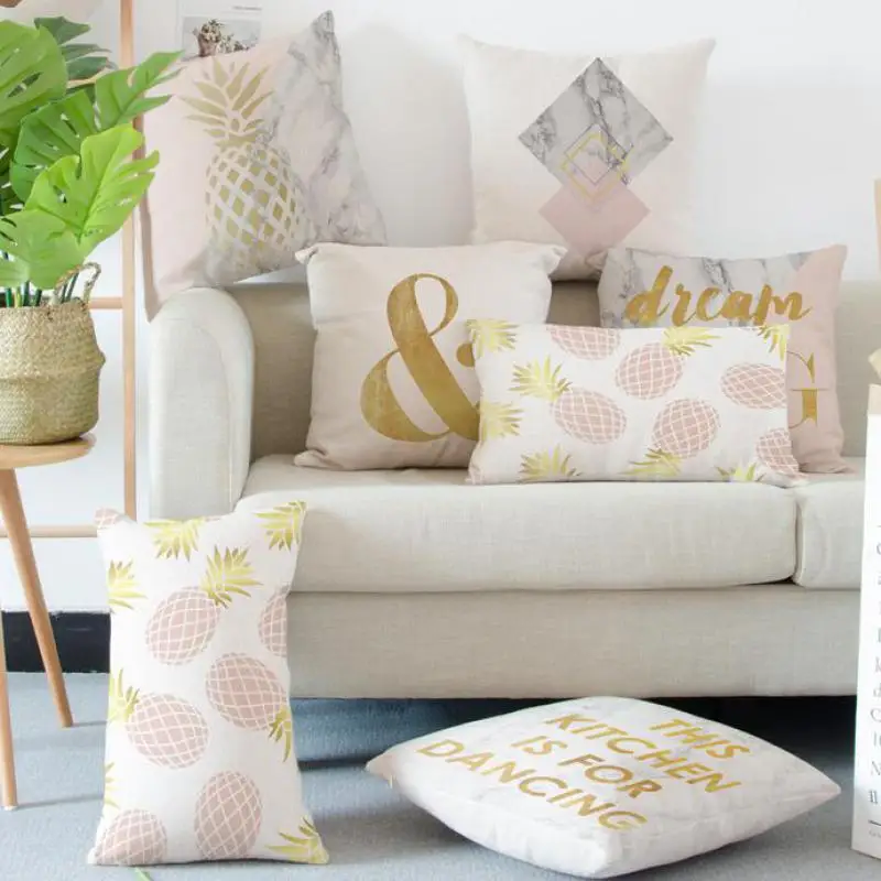 

Pink And Gold Party Decoration Marble Cushion Geometric Diamond Shape English Text Decorative Pillows Nordic Style For Home Sofa