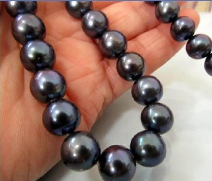 

WHOLESALE CHARMING 18"10-11MM AAA+ TAHITIAN NATURAL BLACK PEARL NECKLACE 14K (9.13)