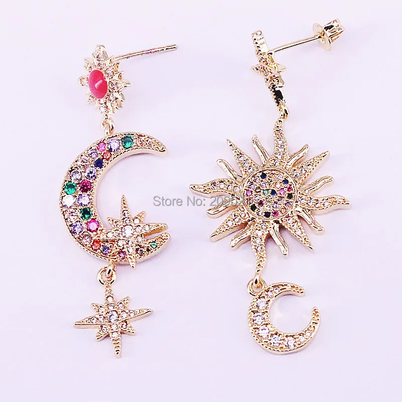 

5Pair 2019 summer new rainbow CZ paved Gold color charm dangle earring for woman girl jewelry