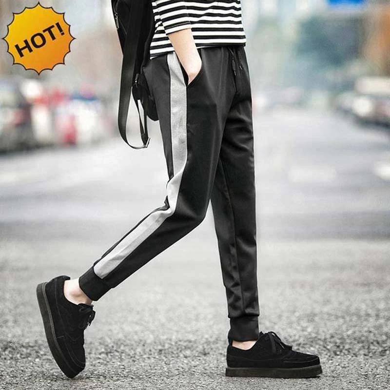 HOT 2021 Summer binding off trousers foot trousers Hip hop men harem Side Strip youth movement leisure sweatpants genie pants