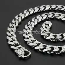 14mm 24'' Men's Jewelry Stainless Steel Cuban Curb Link-chain Necklace Heavy FashionTone Cool Clasp