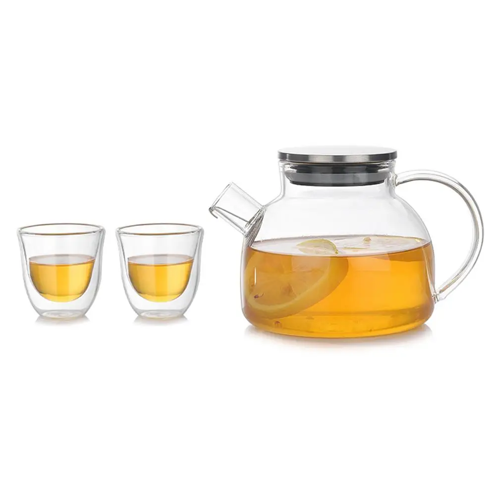 Стеклянный чайник, чашка, высокий боросиликатный термостойкий чайный сервиз, набор, безопасность тепла и защита от взрыва, чайный сервиз с удобной рукой - Цвет: A teapot2 cups