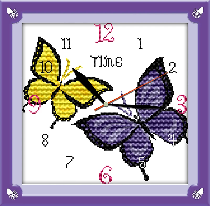 Butterfly clock cross stitch kit 14ct 11ct count print canvas wall clock stitching embroidery