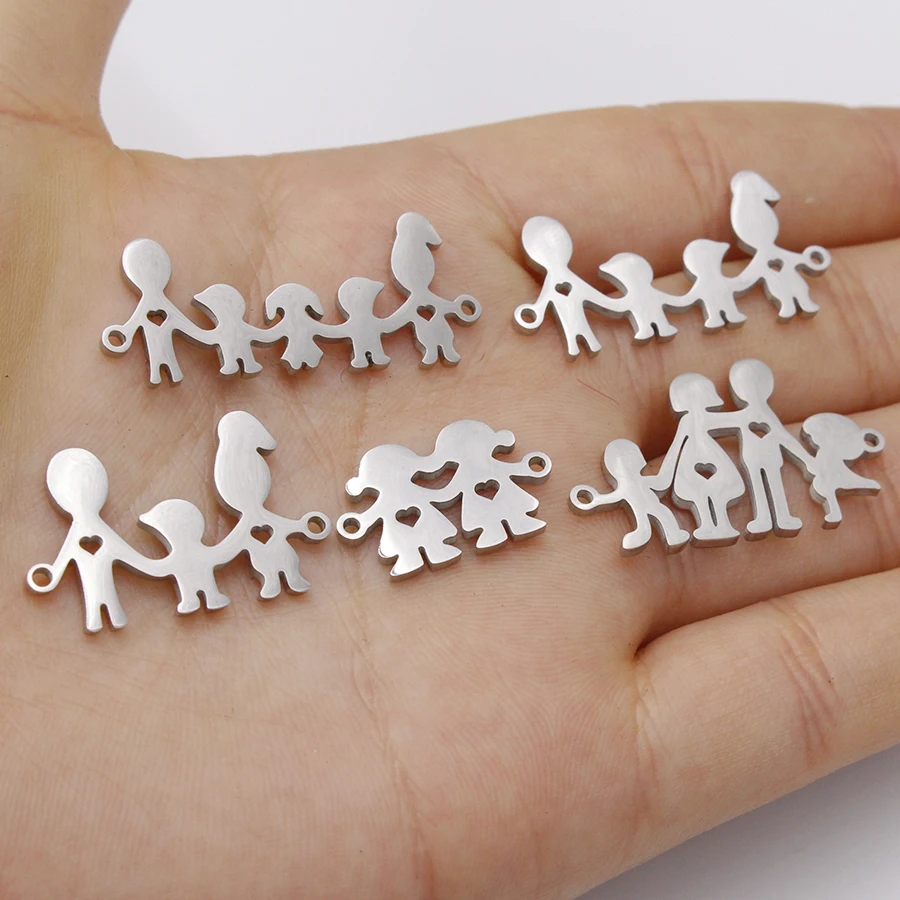 

Fnixtar Mirror Polish Stainless Steel Mama Dad Parents Boy Girl Charm Pendant Connectors Family DIY Making 5 Style 20Piece/lot