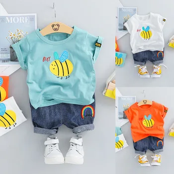 

2019 Fashion Summer Toddler Baby Kids Boys Cartoon Bee Tops T-shirt Short Pants Casual Outfits Set