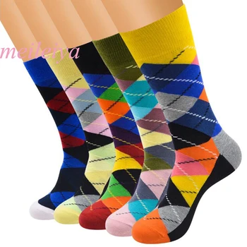 

MEI LEI YA 1 Pair Hot Harajuku Men Socks Cotton Autumn-Winter Mens Cotton Socks Lattice Men And Male Long Socks HS-61