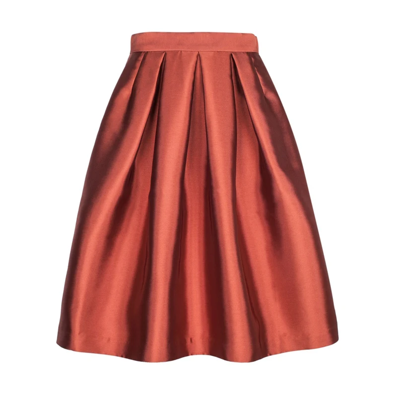 

Custom-made Satin Retro Pleated Party Skirts High Waist Puff Plus Size Femininas Summer Knee-Length Skirt Women Vestidos
